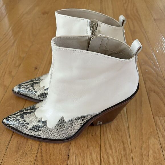 Sam Edelman Boots White‎ Leather Snake Print Western Ankle Booties Sz 8 - Picture 6 of 13